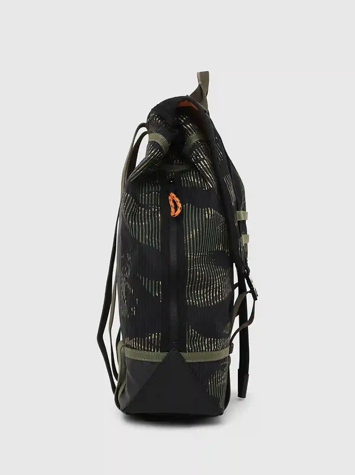 Green Buckled backpack in striped camo denim