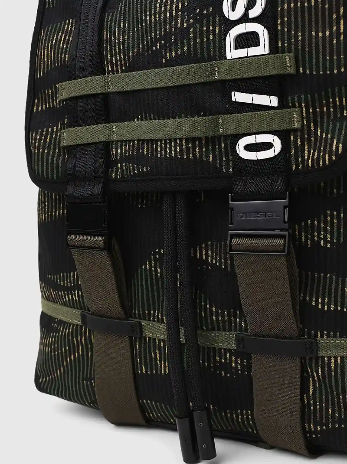 Green Buckled backpack in striped camo denim