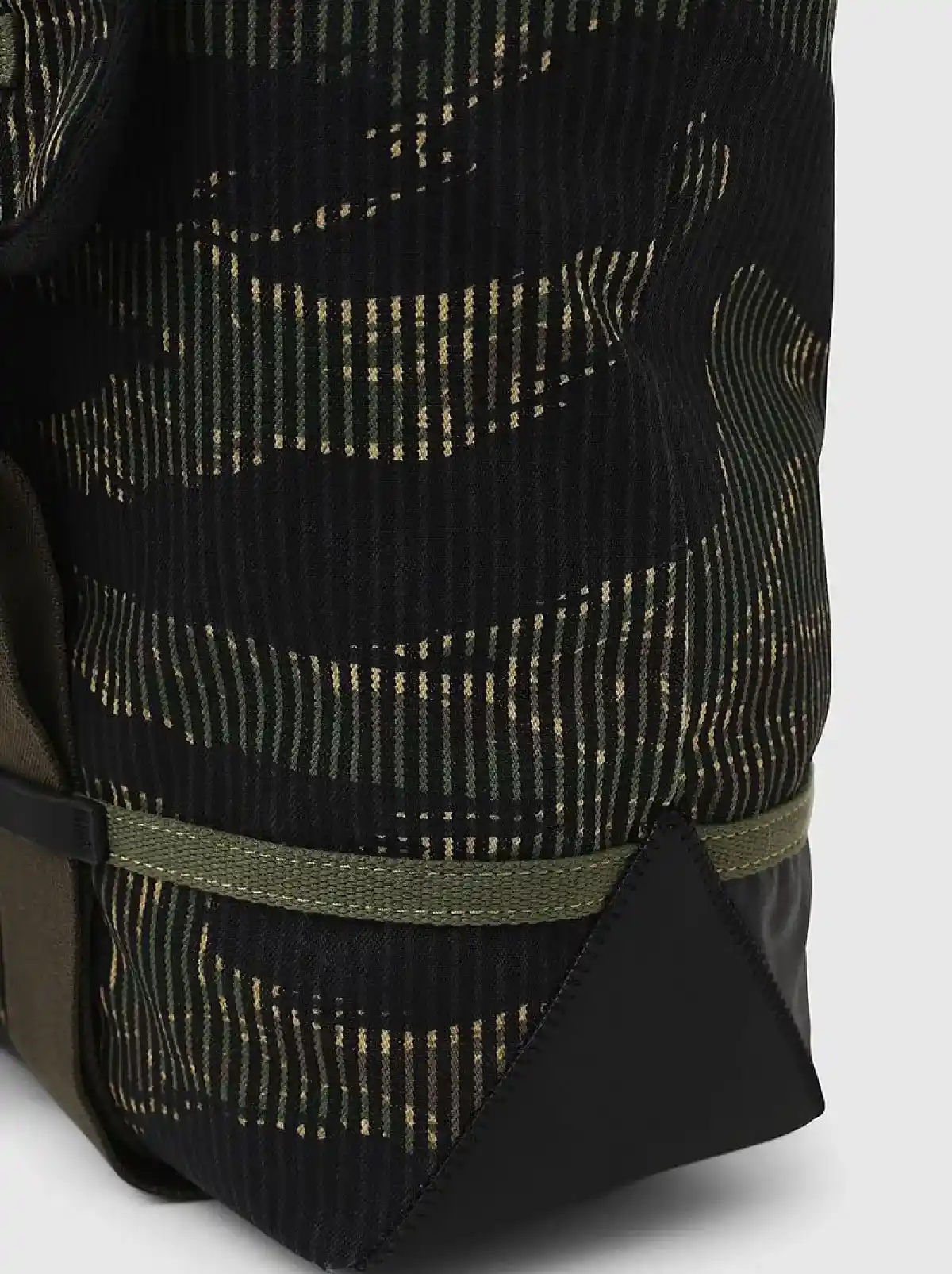 Green Buckled backpack in striped camo denim