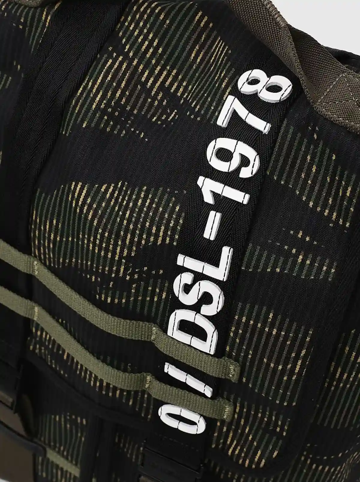 Green Buckled backpack in striped camo denim