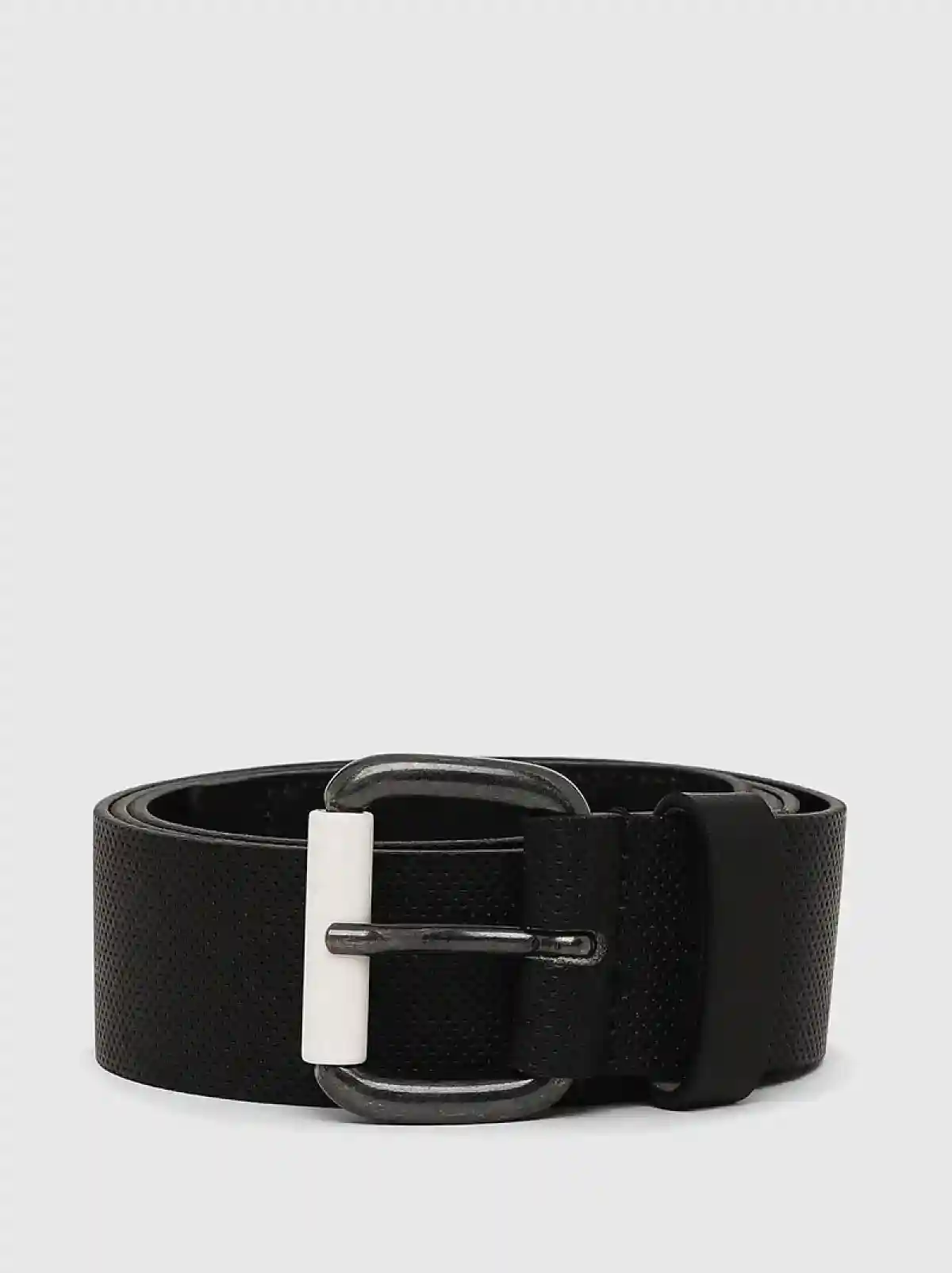 Black Perforated leather belt with panel