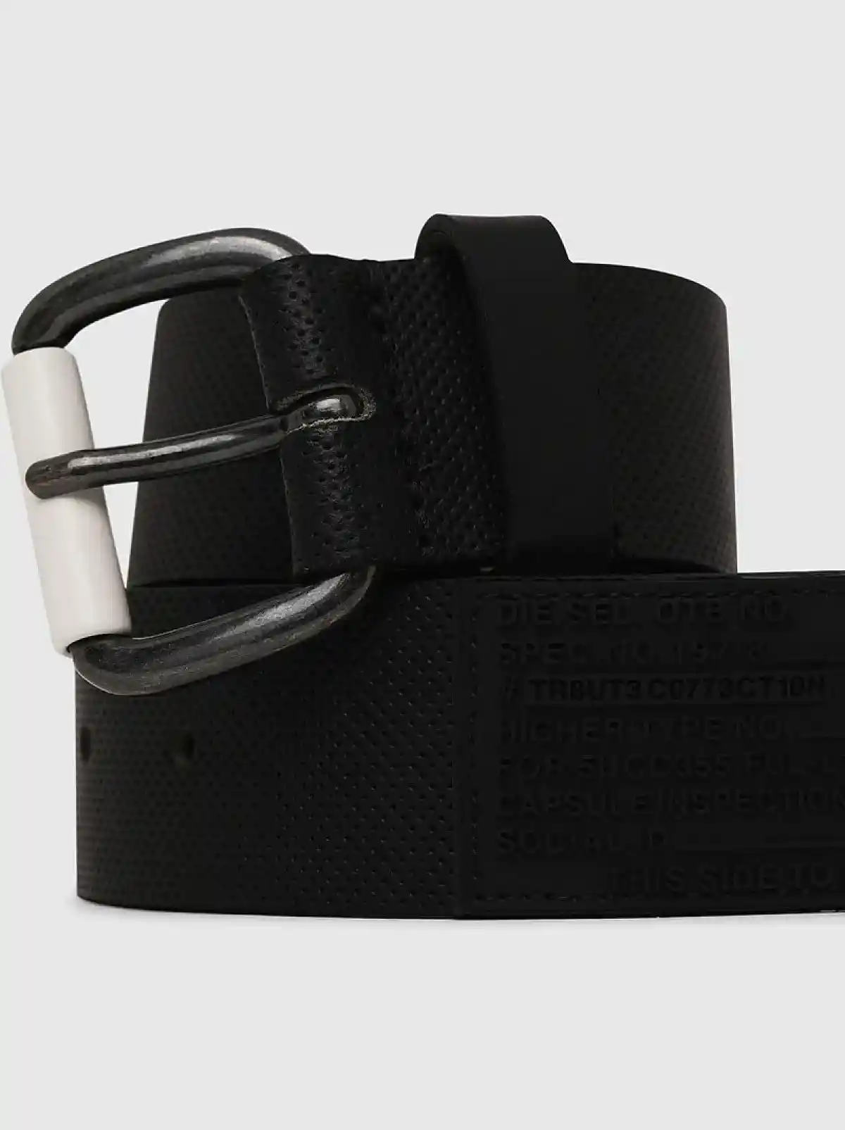 Black Perforated leather belt with panel