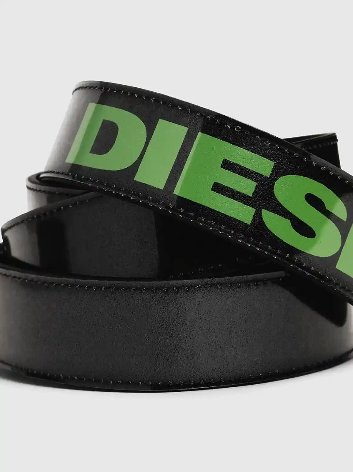 Black Faux patent leather belt with neon logo