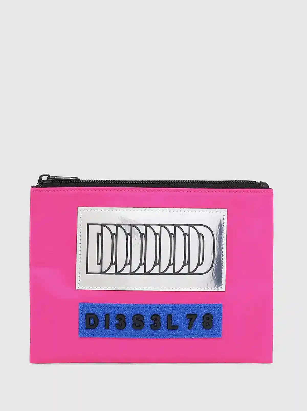 Pink Zipped pouch with tactile patches