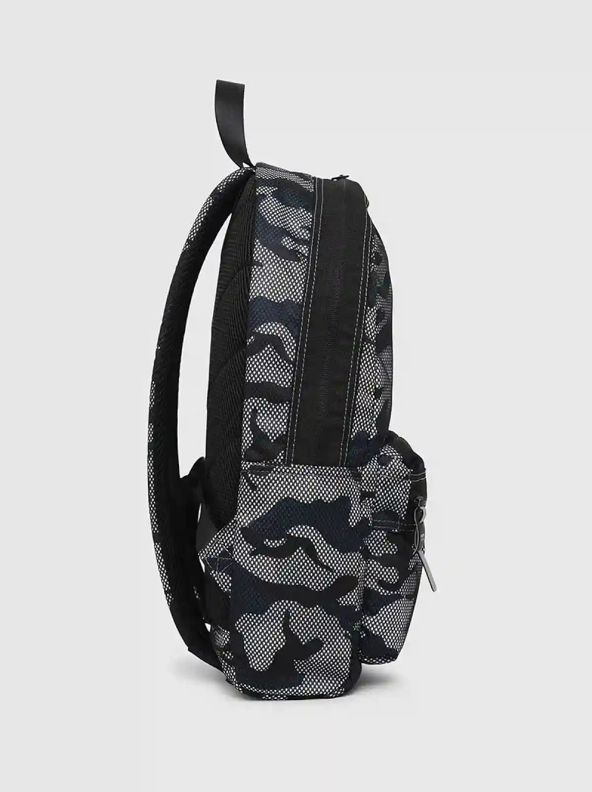 Grey Camo-print backpack with mesh overlay