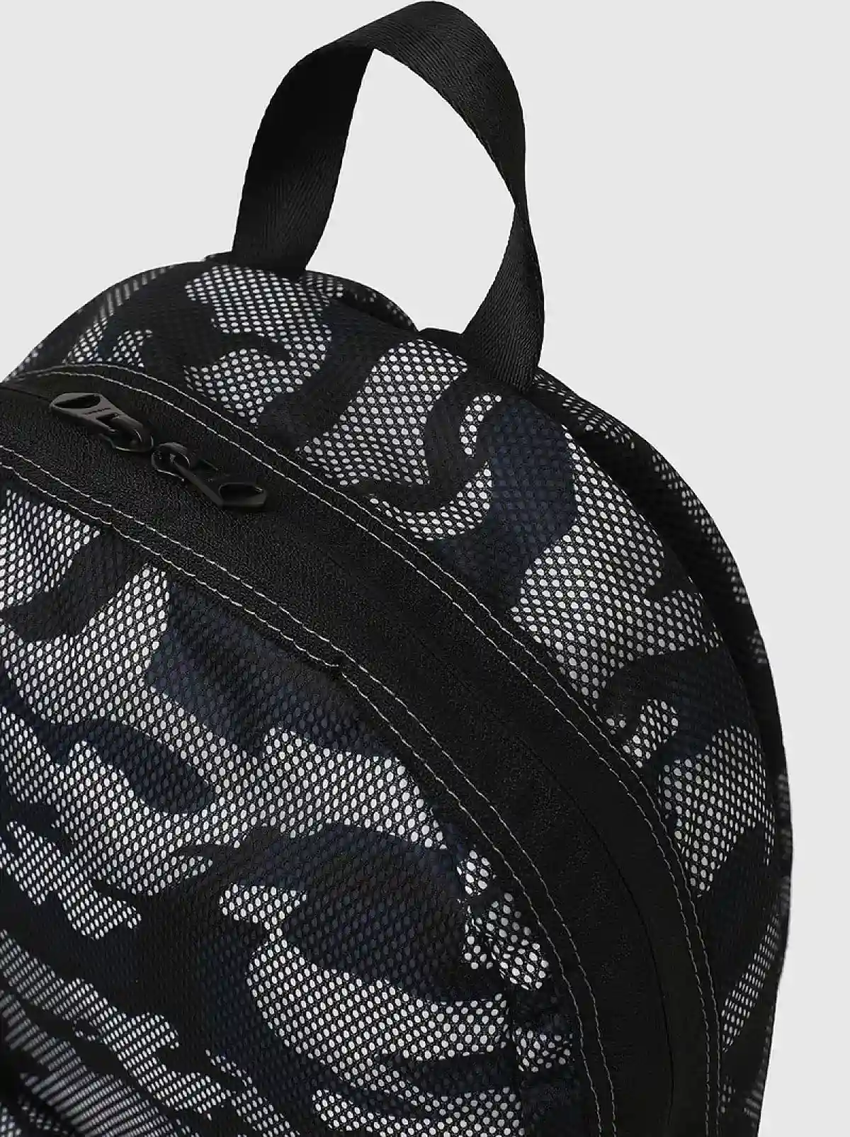 Grey Camo-print backpack with mesh overlay