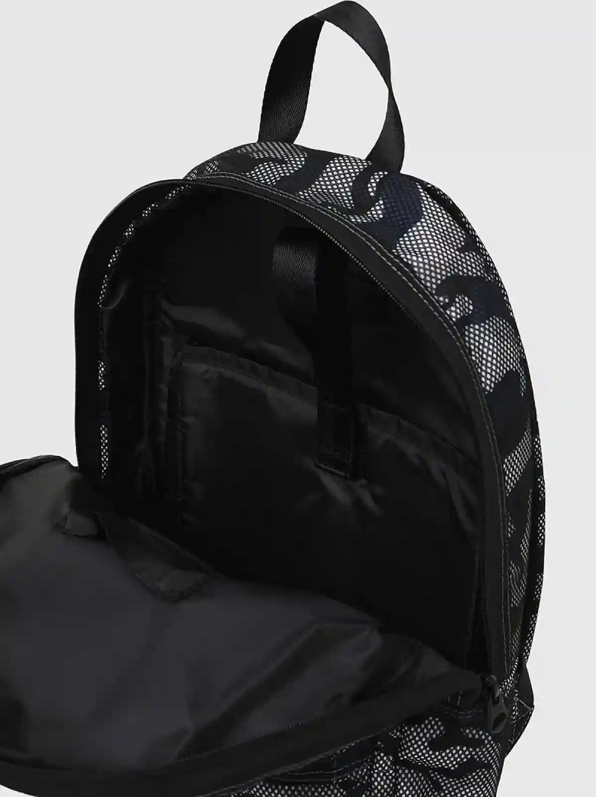 Grey Camo-print backpack with mesh overlay