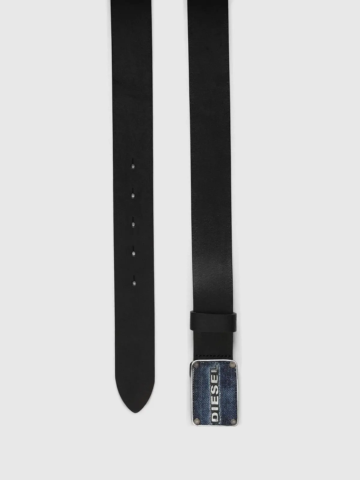 Black Leather belt with denim flat buckle