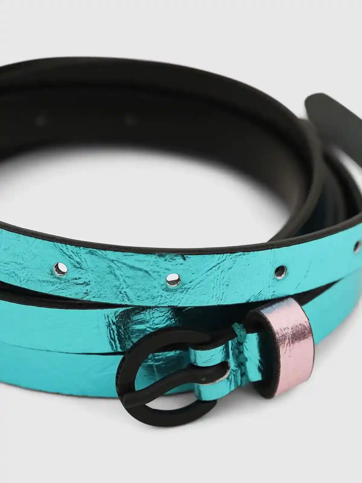 Blue Double-wrap metallic belt