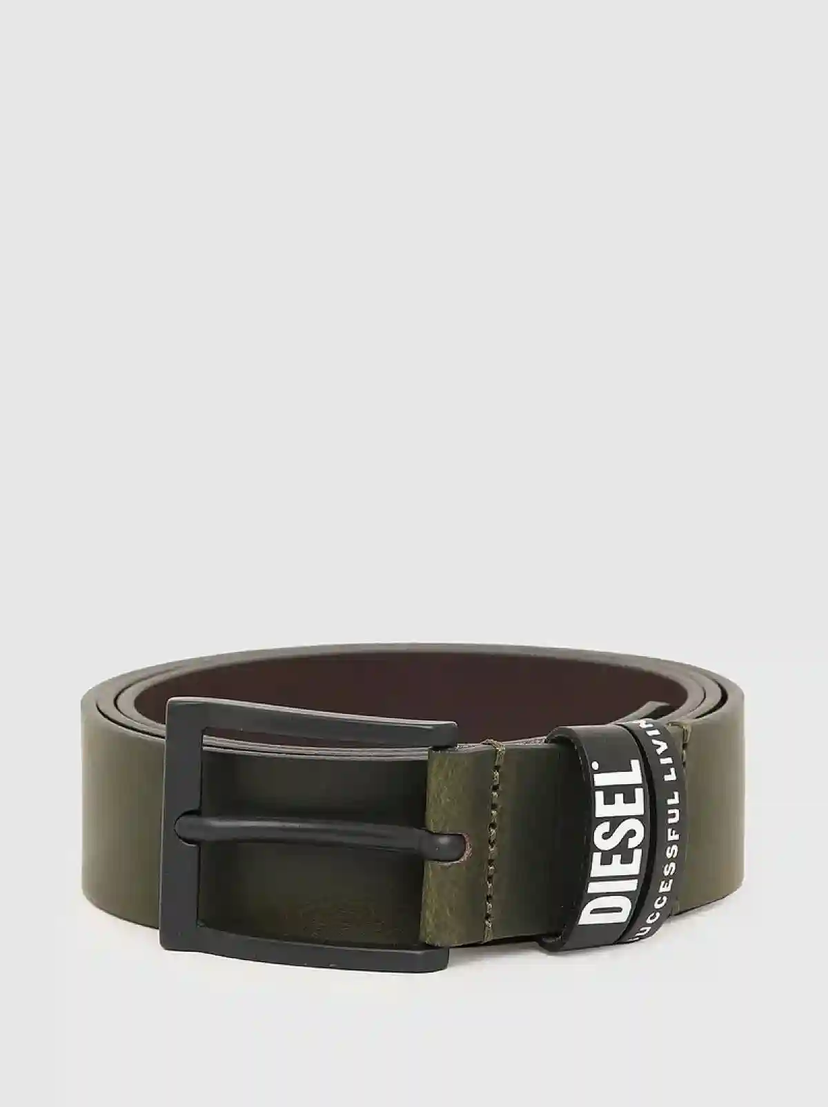Green Leather belt with logo loops