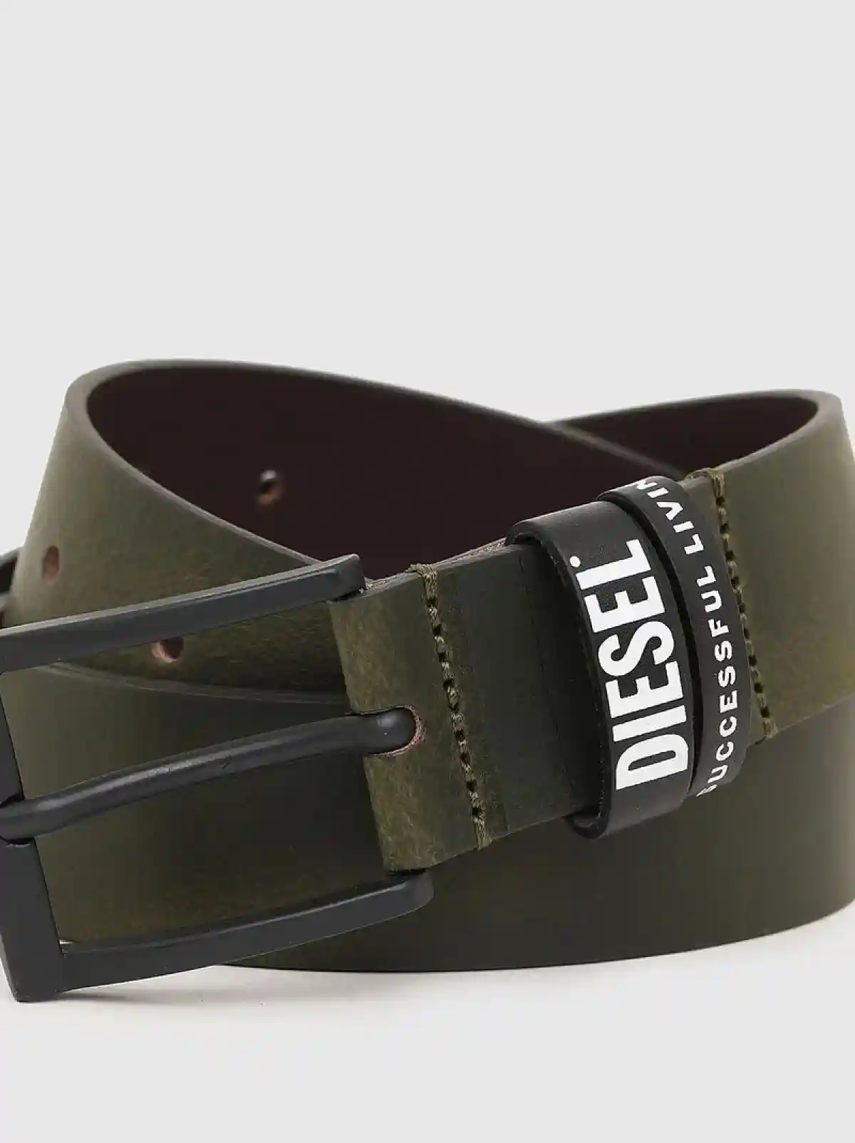 Green Leather belt with logo loops