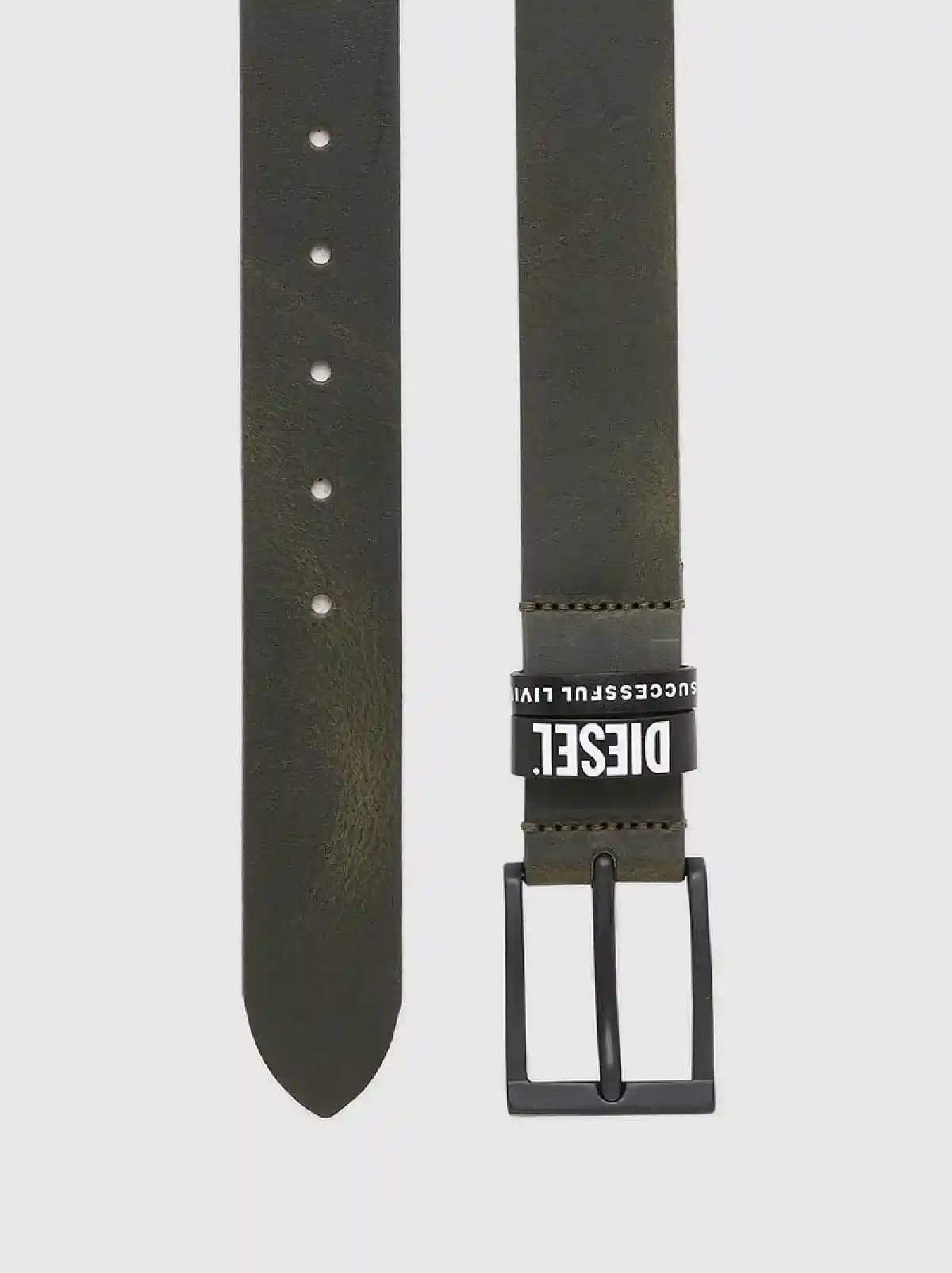 Green Leather belt with logo loops