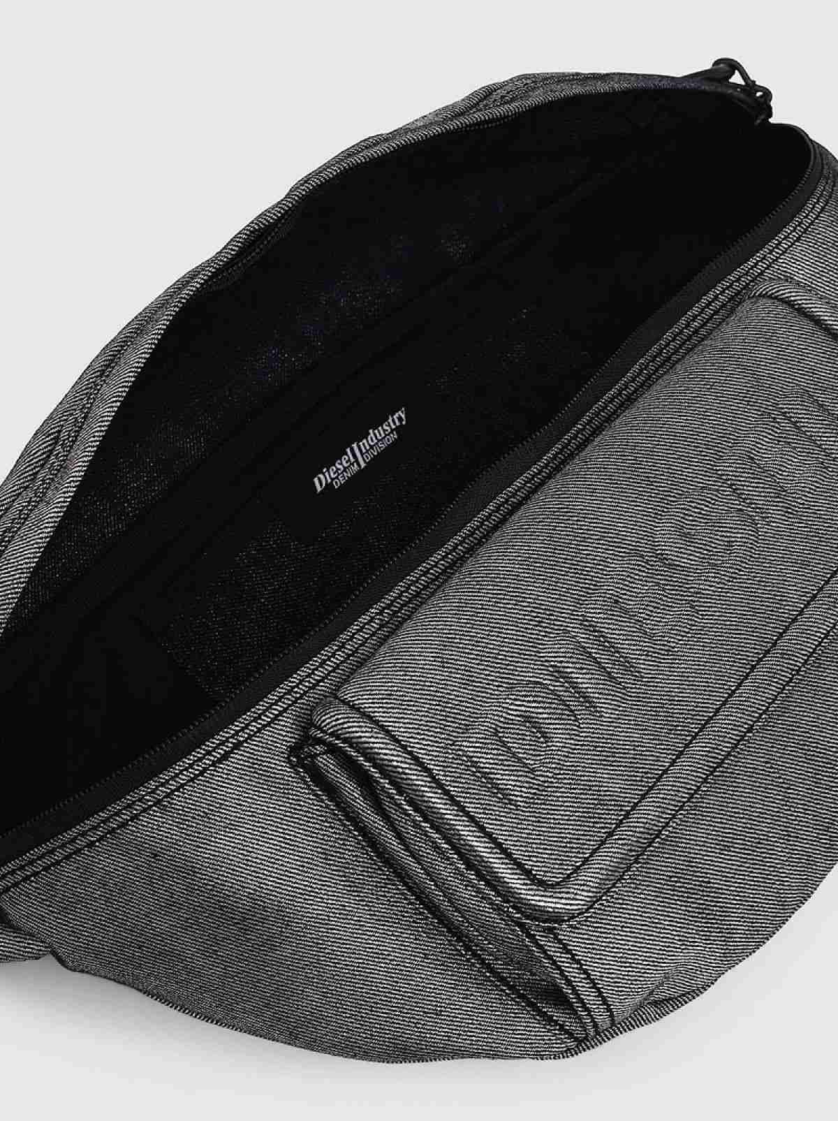 Grey Triple-function belt bag in Lurex denim