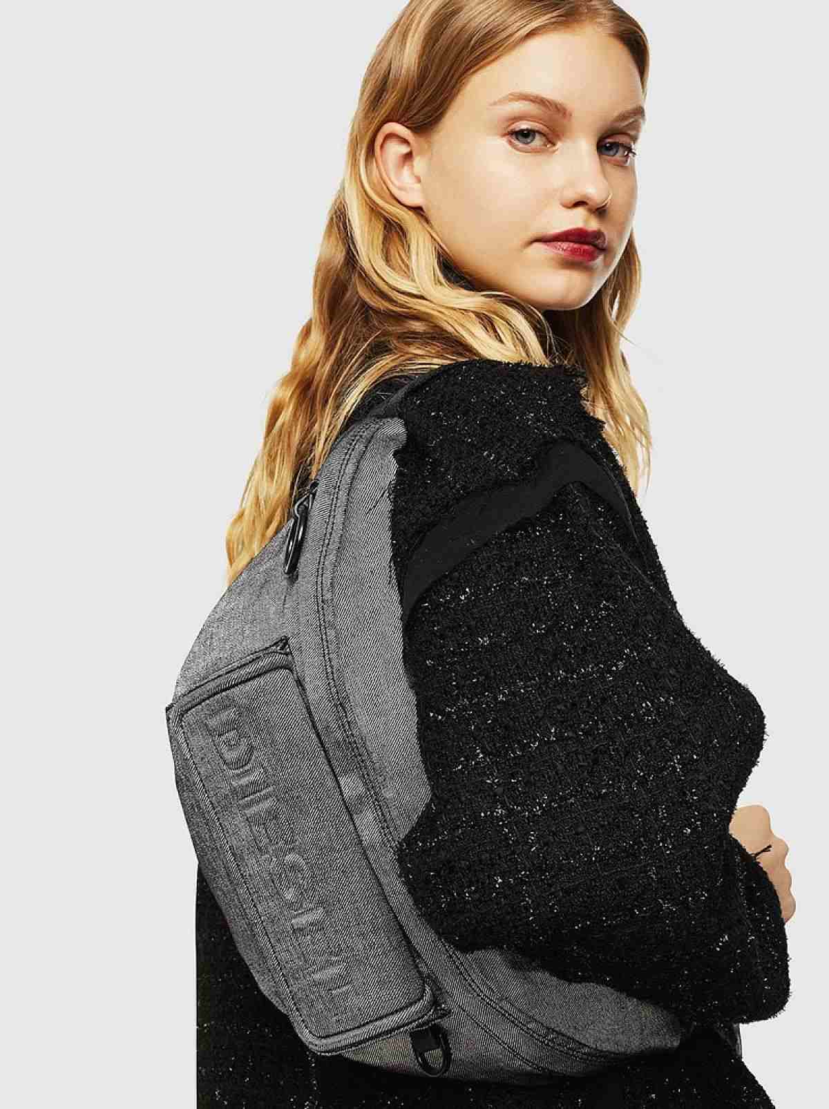 Grey Triple-function belt bag in Lurex denim