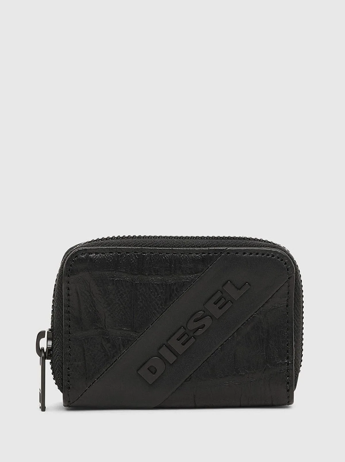 Black Leather wallet with crocodile-effect texture