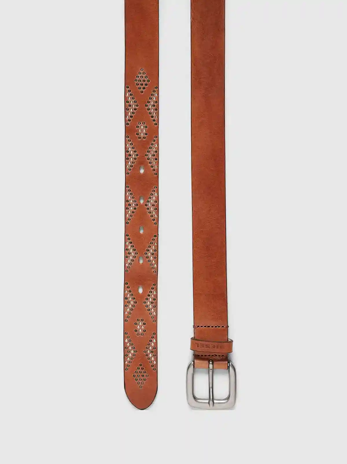 Brown Leather belt with studded motif