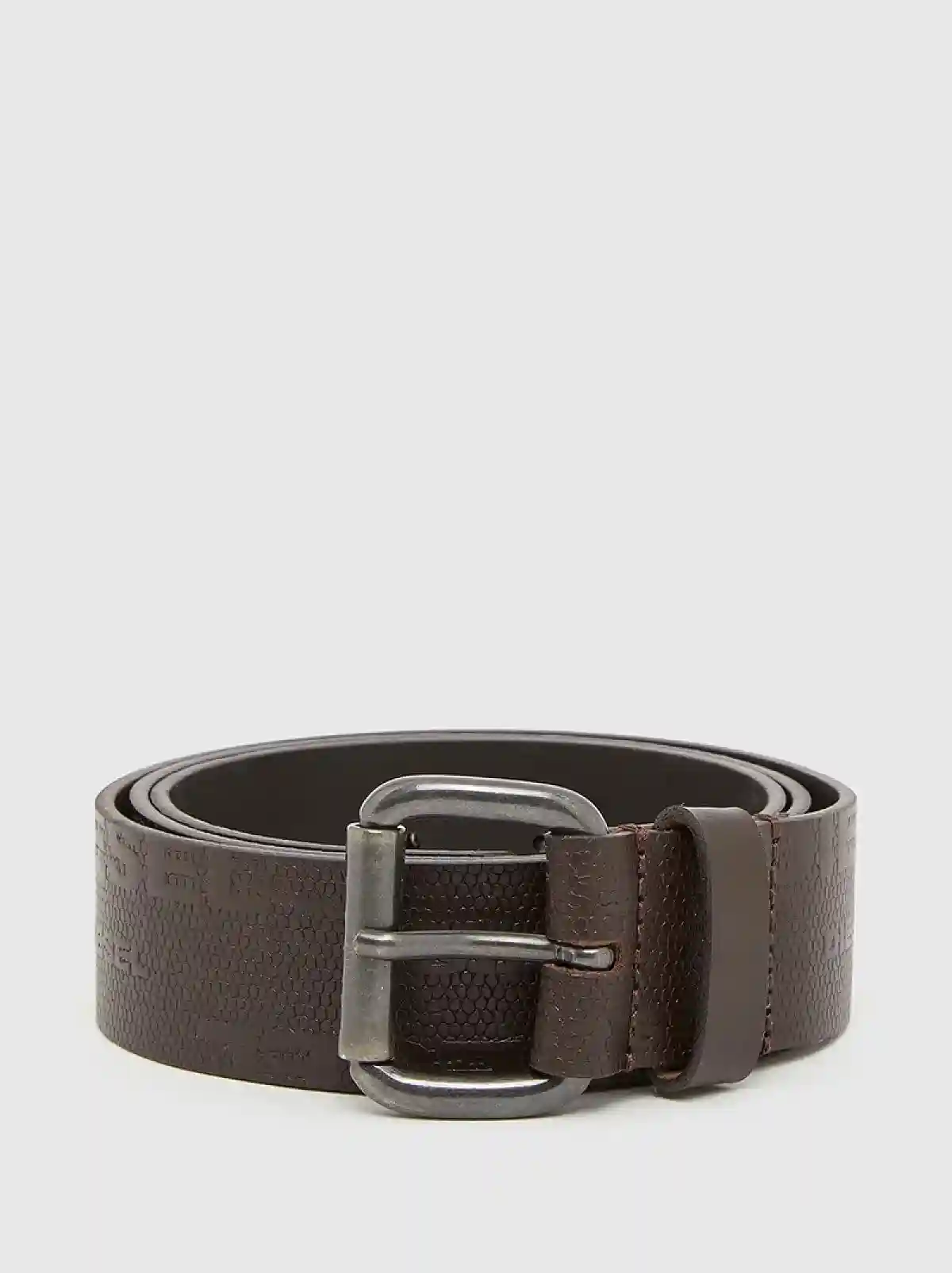 Brown Logo belt in lizard-effect leather