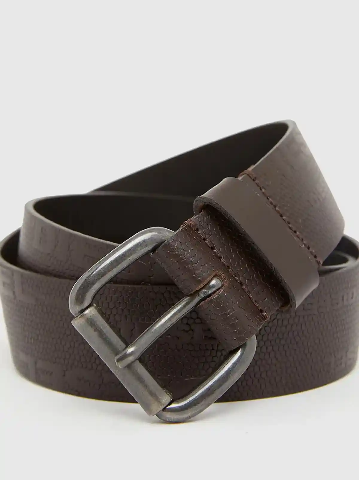 Brown Logo belt in lizard-effect leather