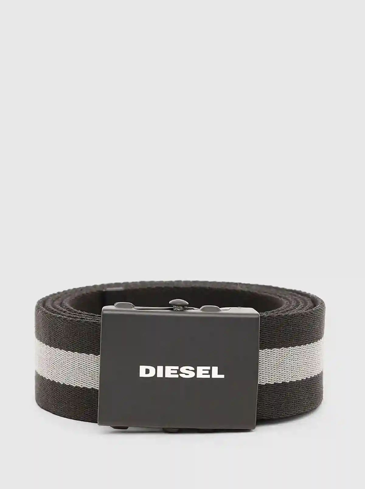 Black Striped tape belt with logo buckle