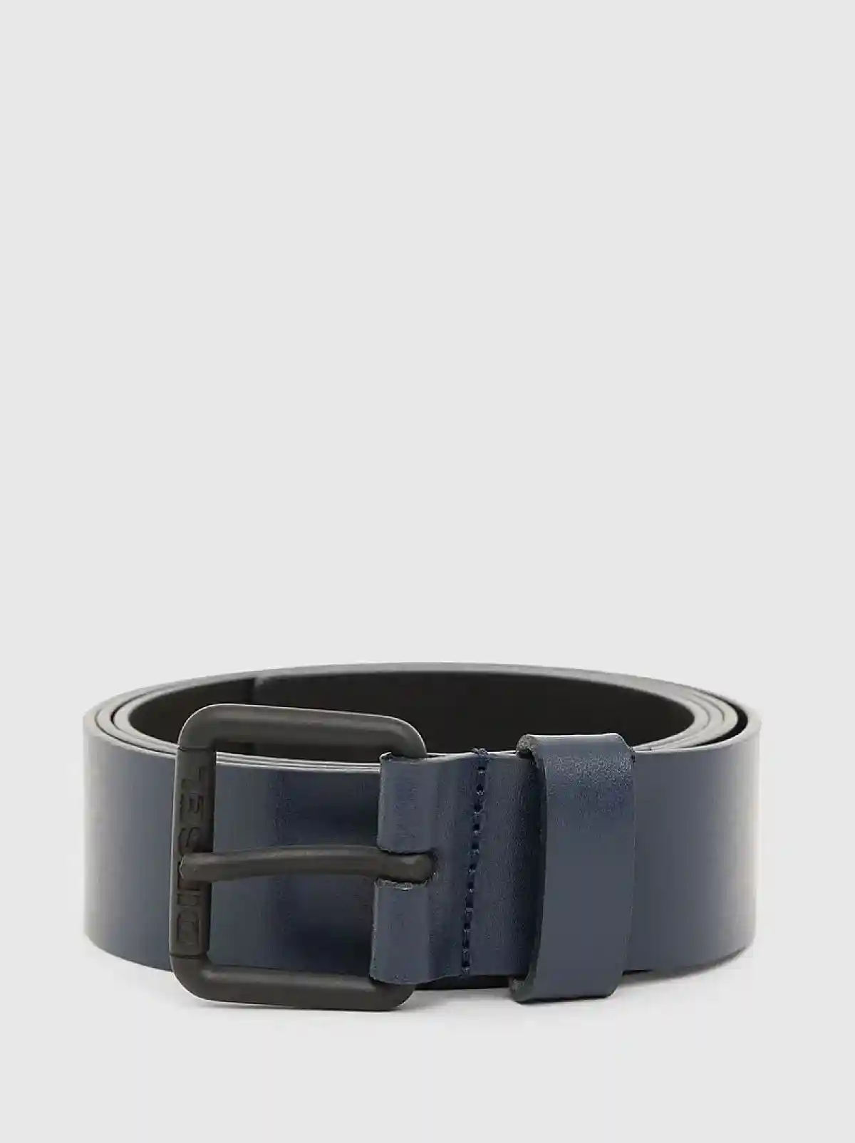 Blue Leather belt with logo tip