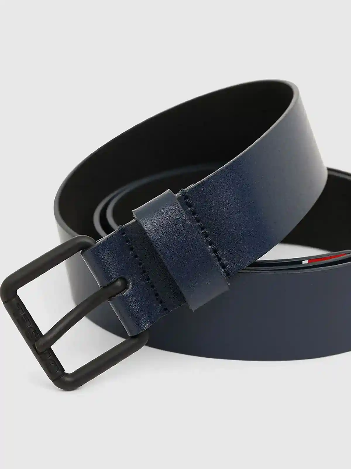 Blue Leather belt with logo tip