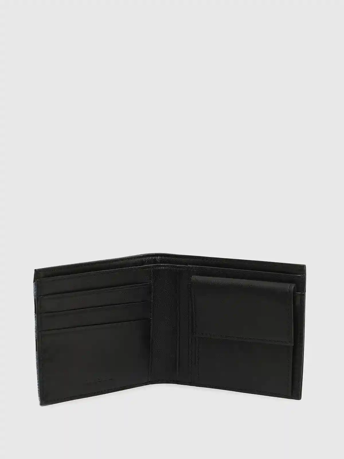 Black Bi-fold wallet in leather and denim