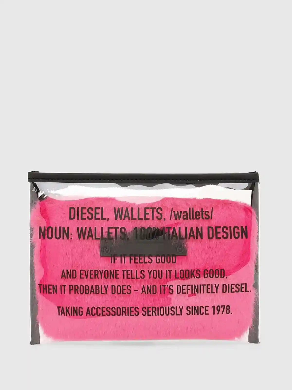 White PVC beauty case with faux-fur sleeve