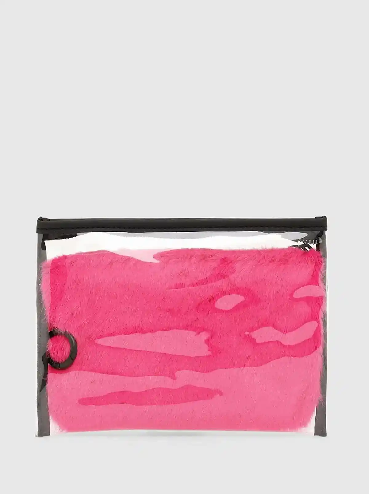 White PVC beauty case with faux-fur sleeve