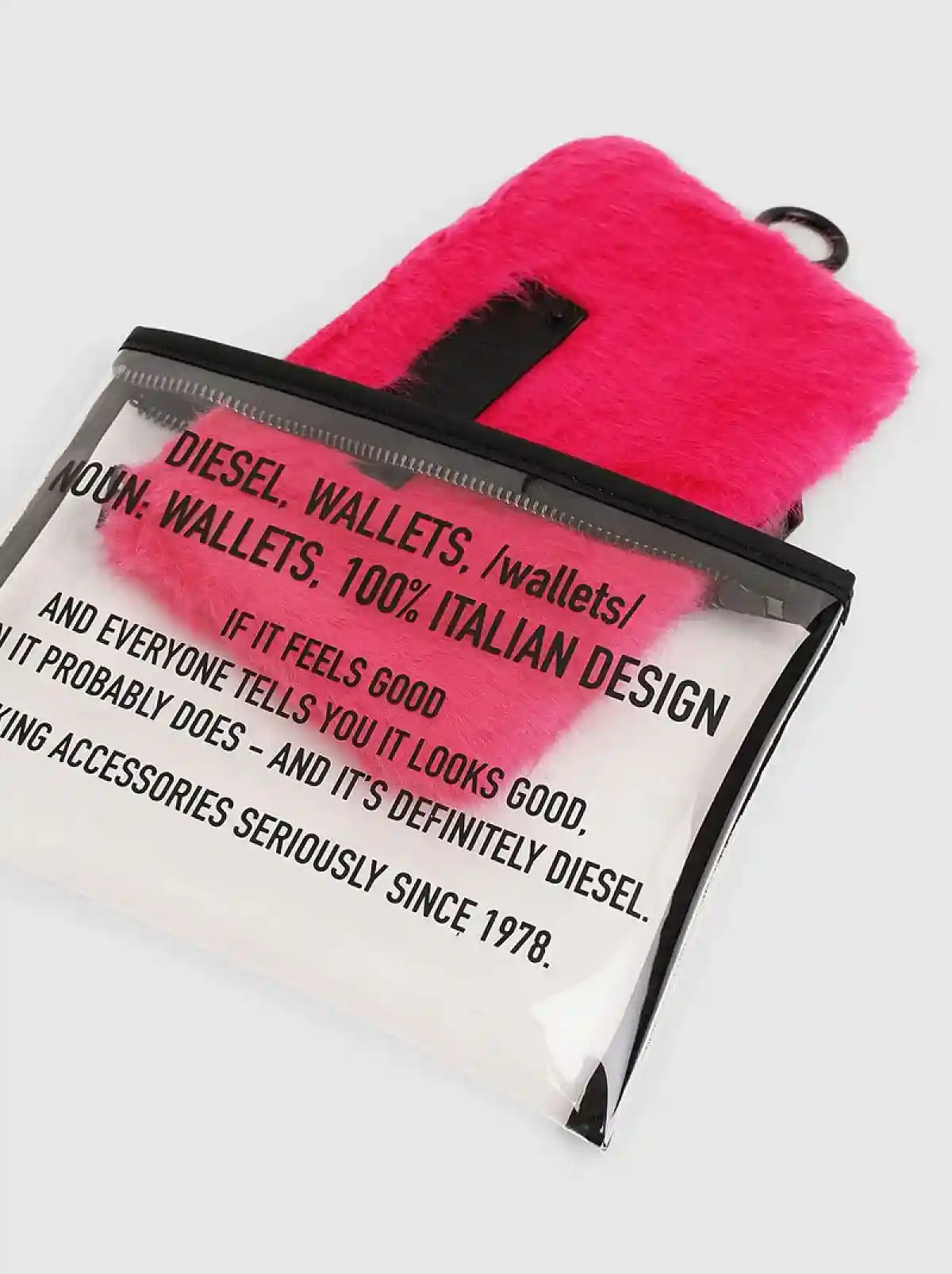 White PVC beauty case with faux-fur sleeve