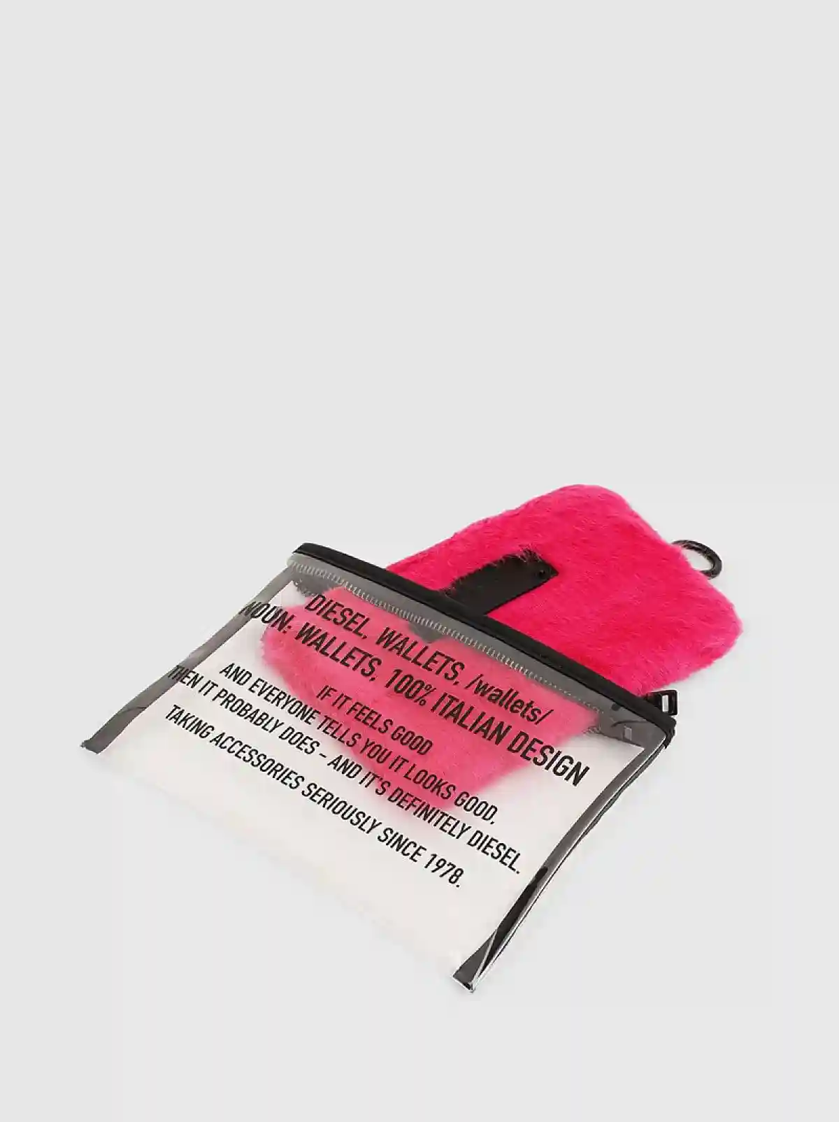 White PVC beauty case with faux-fur sleeve