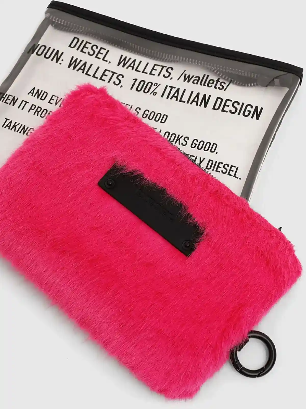 White PVC beauty case with faux-fur sleeve