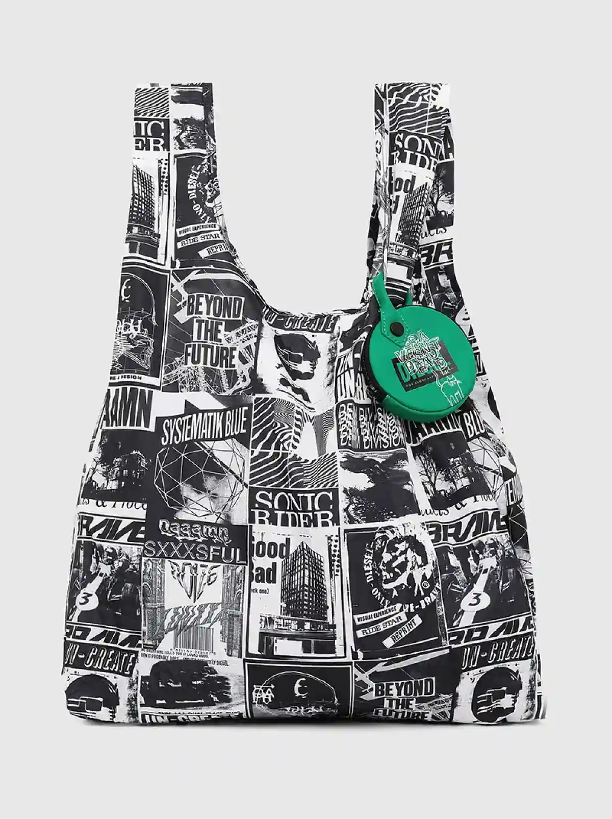 Green Foldable shopping bag with round pouch