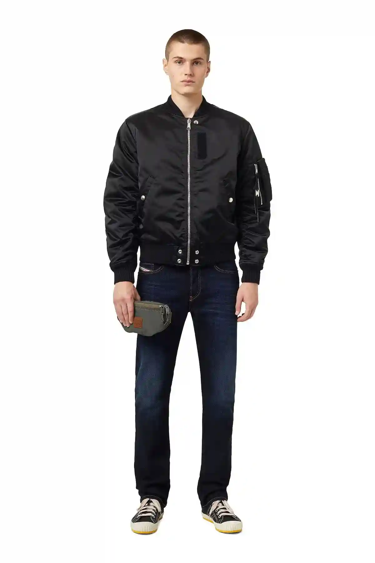 Grey Belt bag in washed-effect nylon