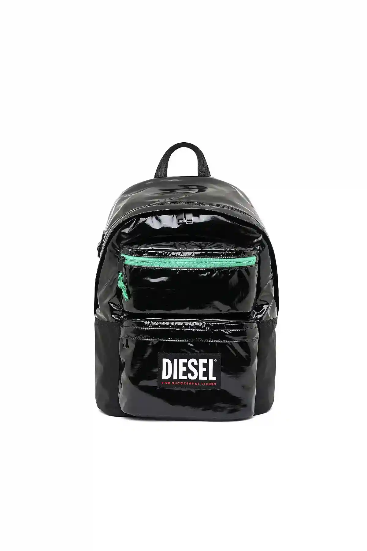 Black and Green Backpack in ripstop with contrast zip