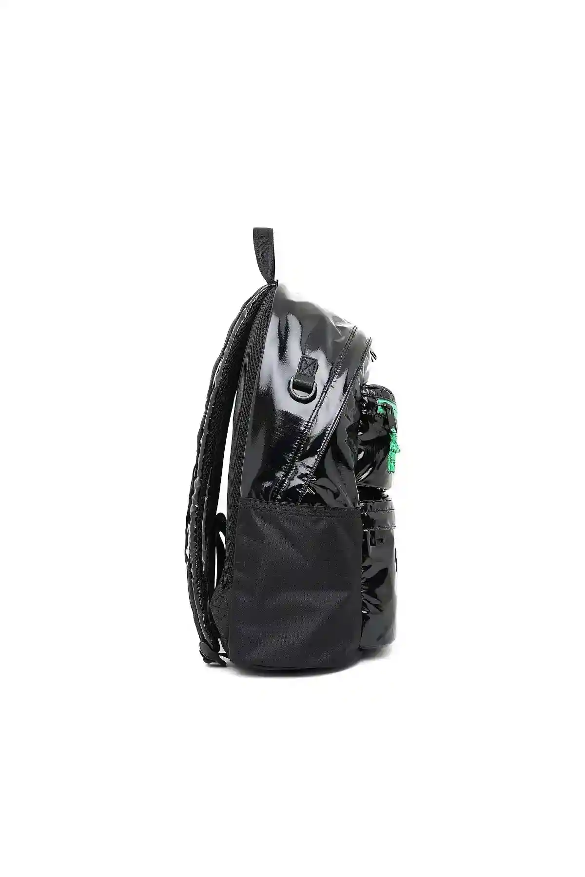 Black and Green Backpack in ripstop with contrast zip