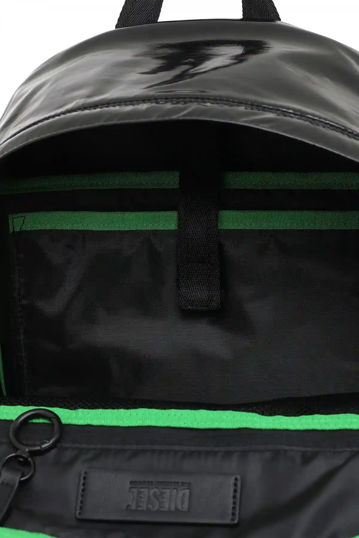Black and Green Backpack in ripstop with contrast zip