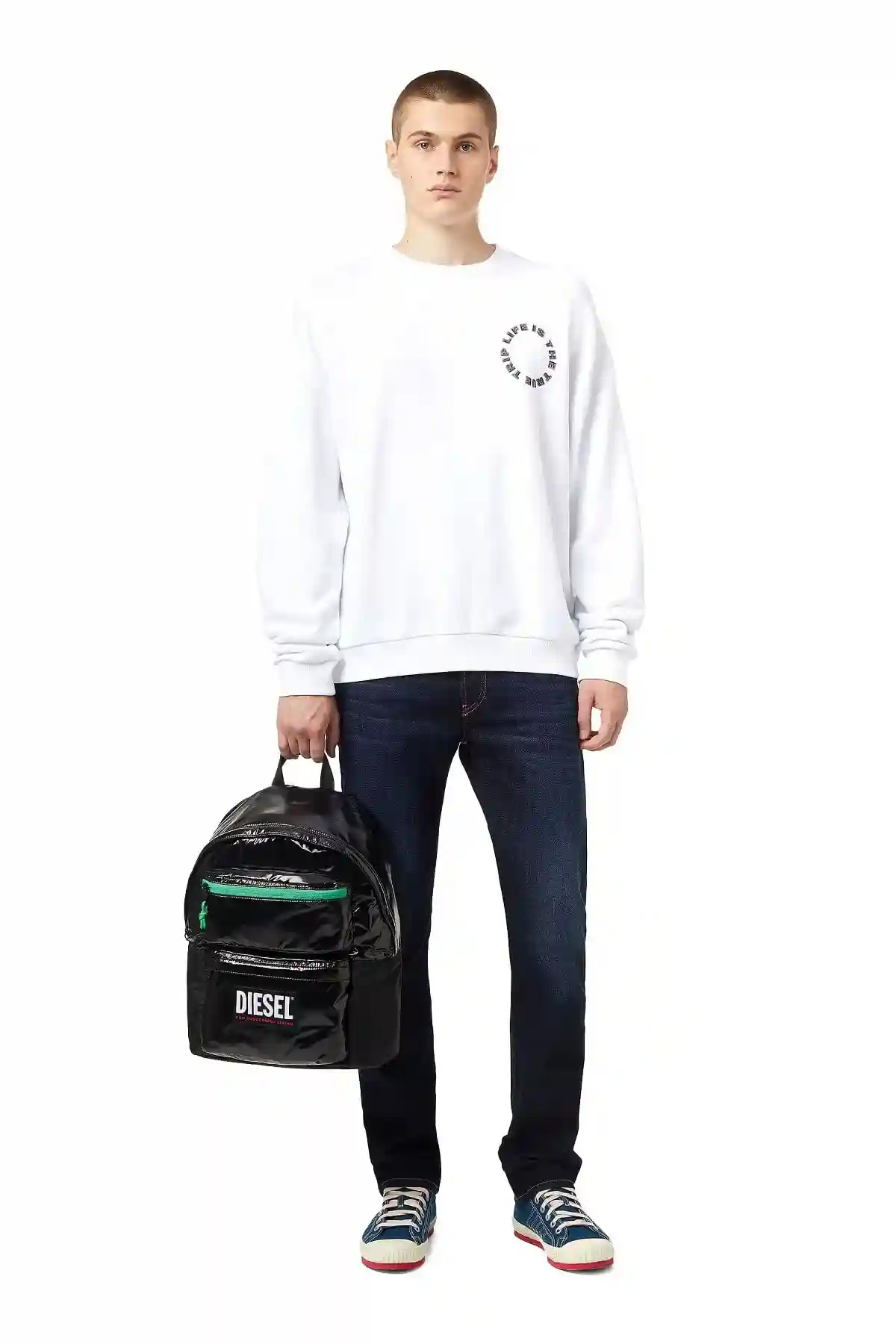 Black and Green Backpack in ripstop with contrast zip