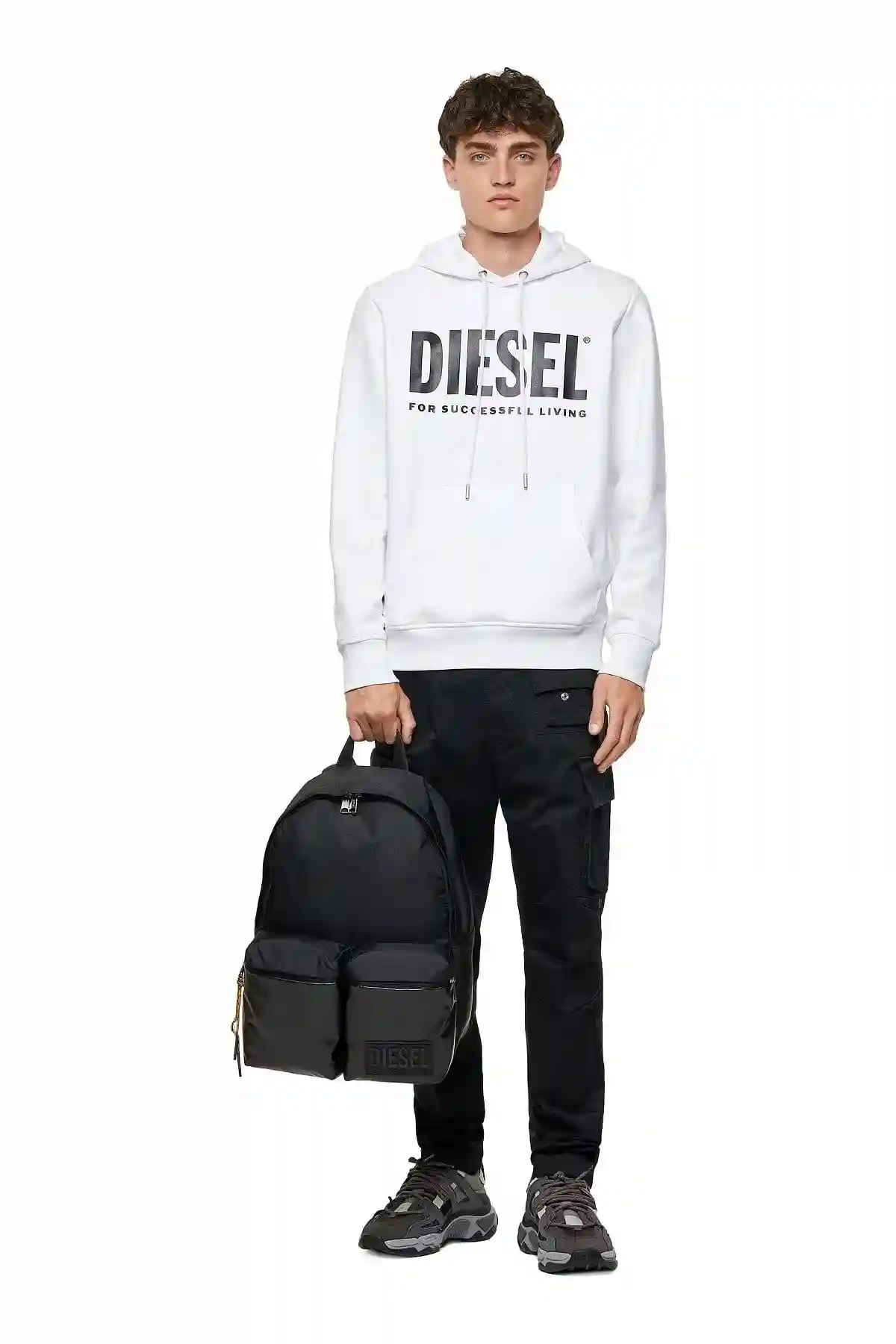 Black Backpack in ripstop with coated pockets