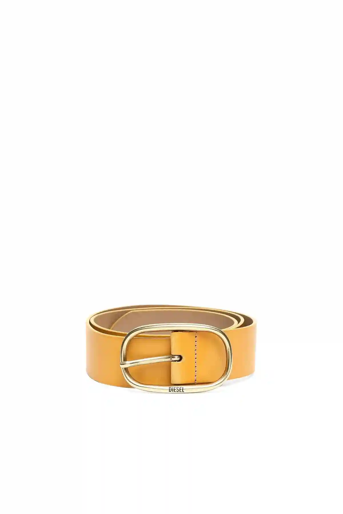 Yellow Leather belt with oval buckle
