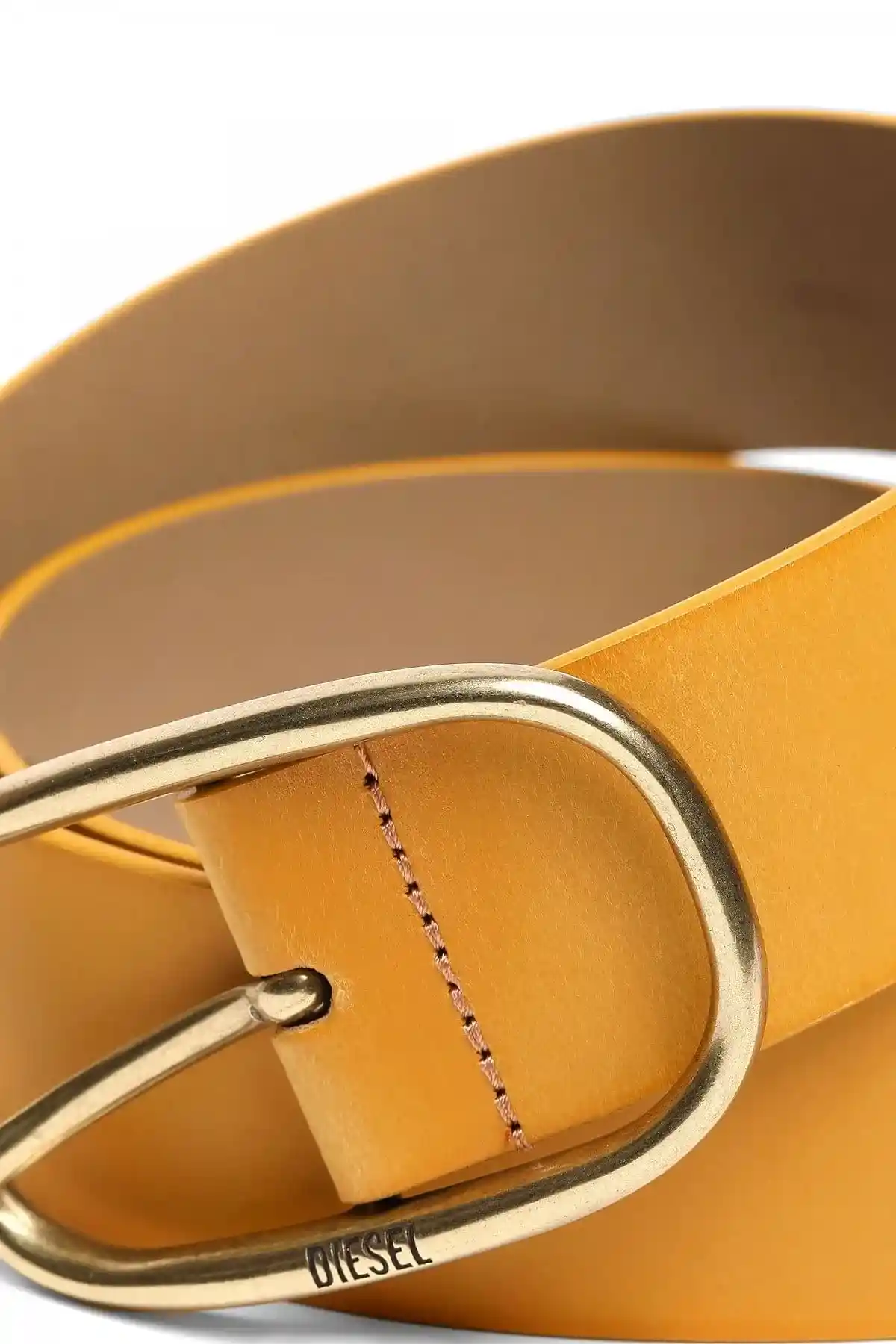 Yellow Leather belt with oval buckle