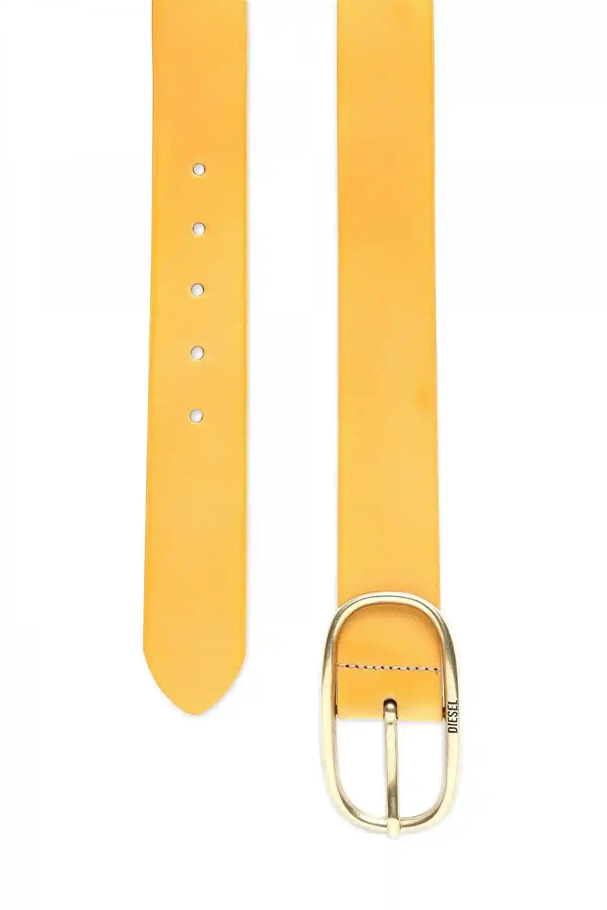 Yellow Leather belt with oval buckle
