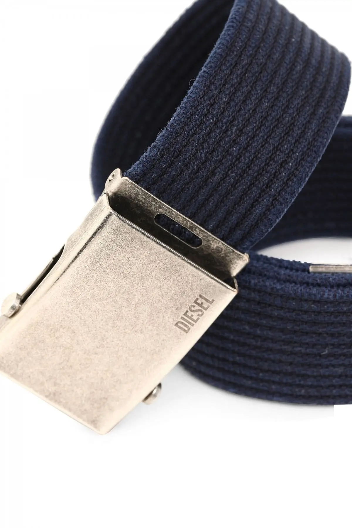 Blue Canvas belt with aged metal hardware