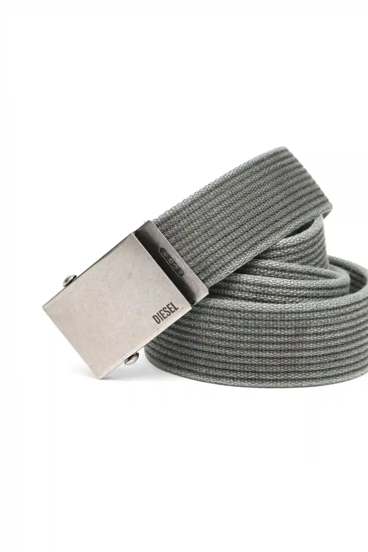 Grey Canvas belt with aged metal hardware