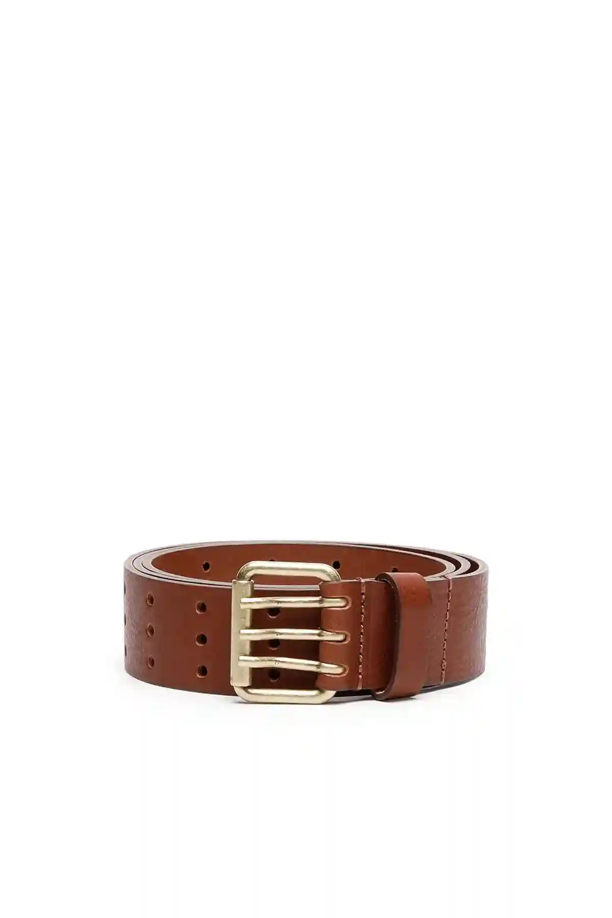 Brown Leather belt with triple-prong buckle
