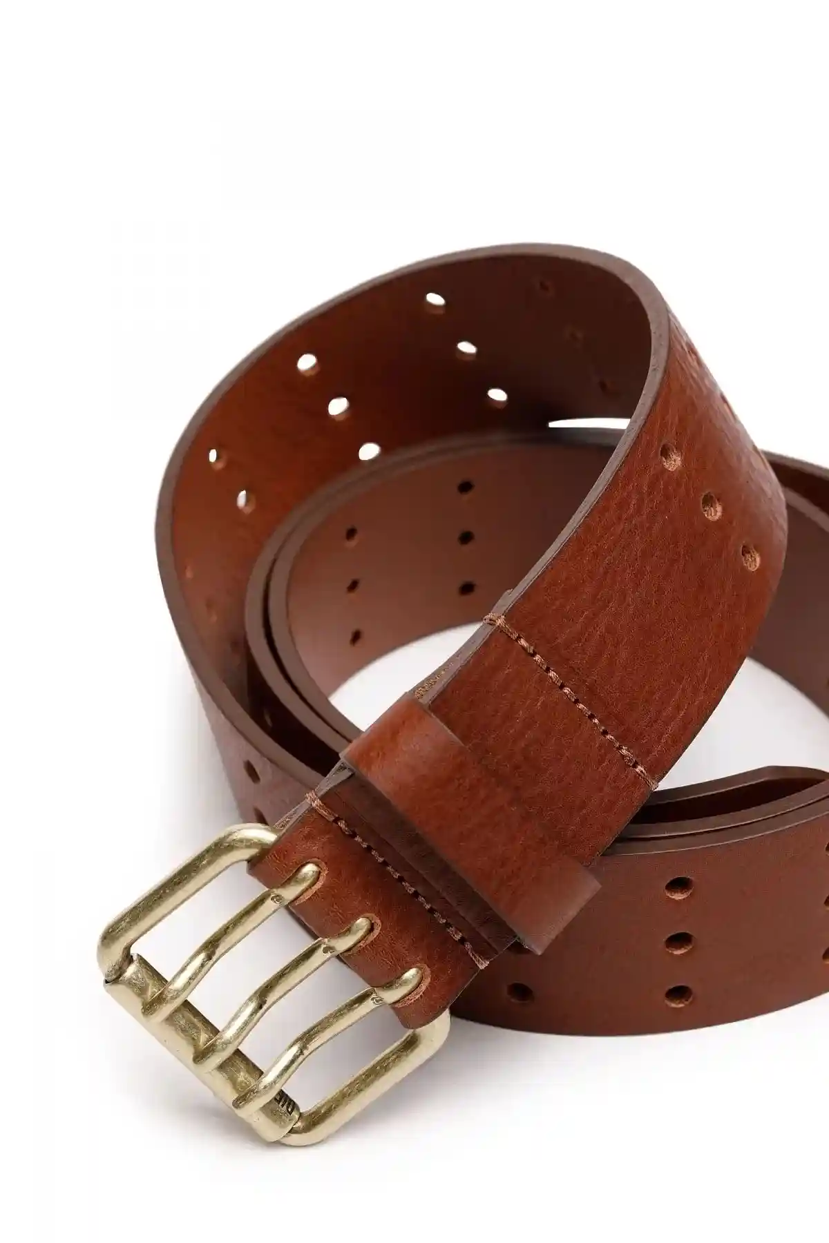 Brown Leather belt with triple-prong buckle