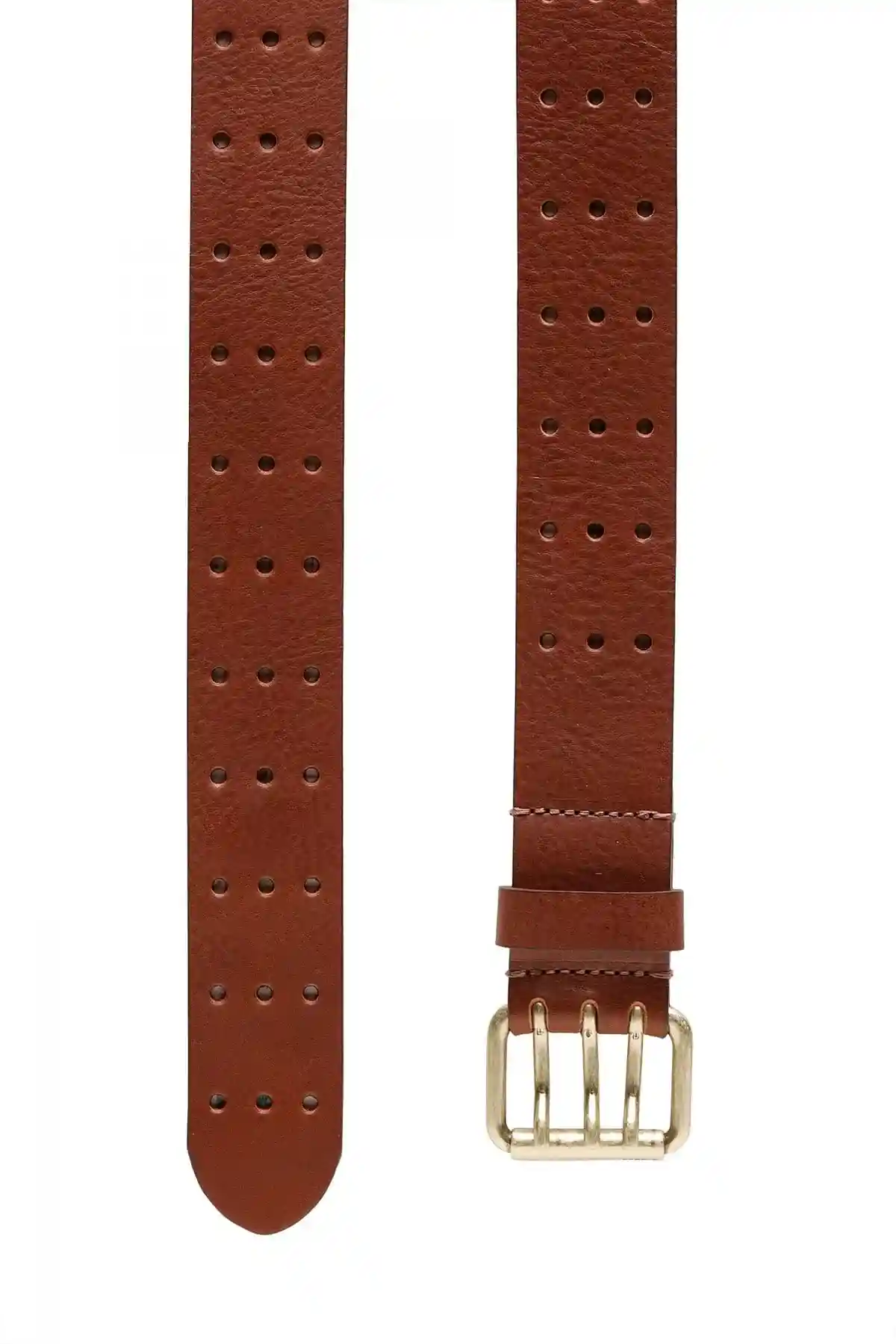 Brown Leather belt with triple-prong buckle