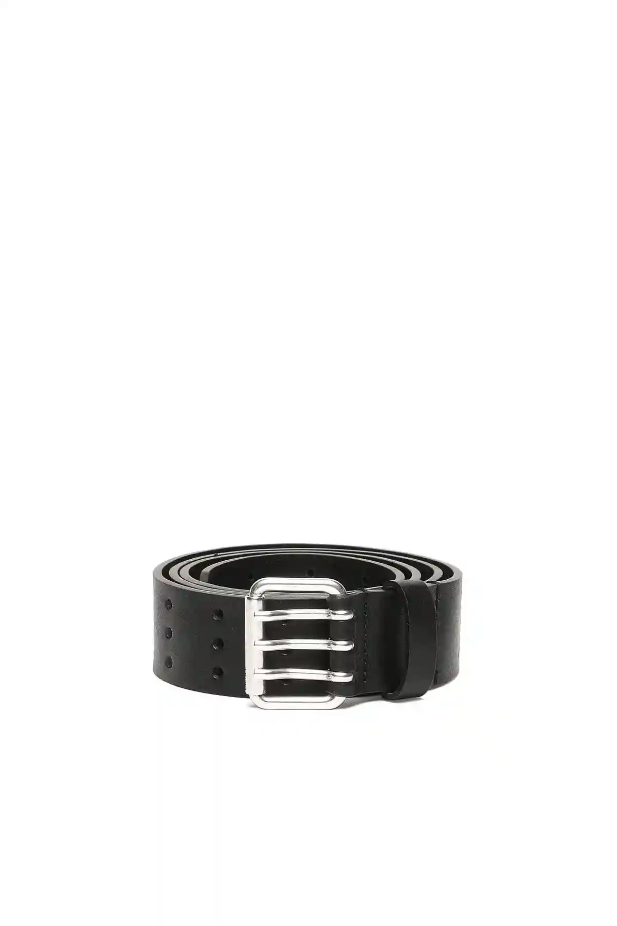 Black Leather belt with triple-prong buckle