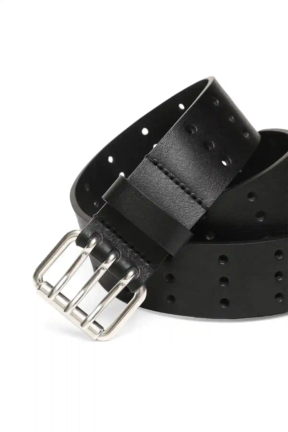 Black Leather belt with triple-prong buckle