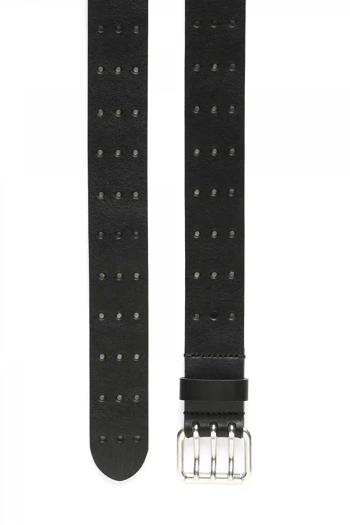 Black Leather belt with triple-prong buckle