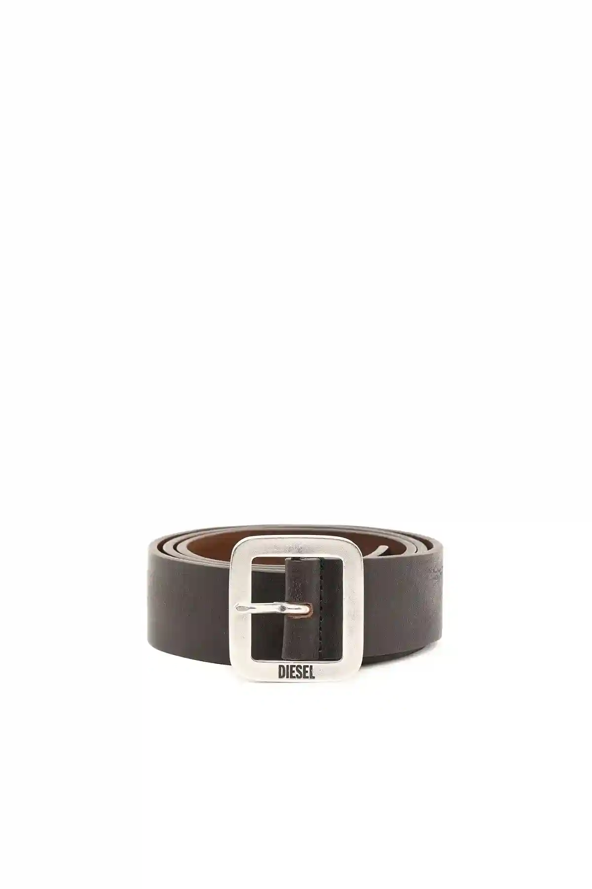 Brown and Black Leather belt with flat square buckle
